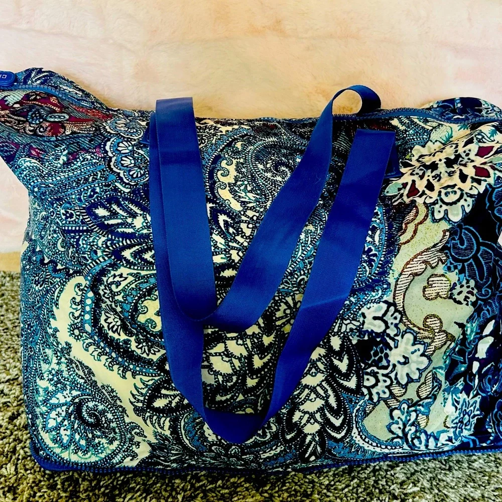 Chico’s Women’s Blue Paisley Colorful Foldable Zip Shopping Tote